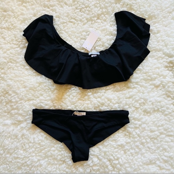 New! EBERJEY So Solid Jenna Ruffle Bikini Top & Coco Bottom Set in Black - Picture 6 of 14